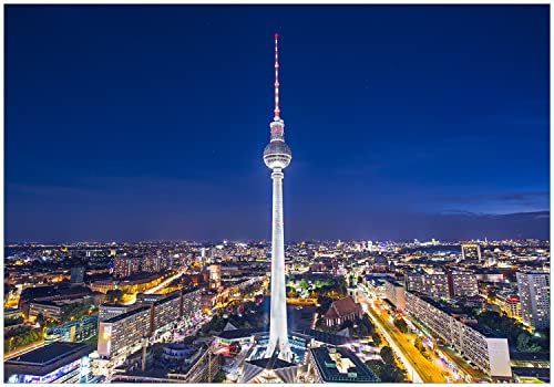 Wallario Vliestapete Fototapete Fernsehturm Berlin bei Nacht - Wandtapete Größe: 350 x 245 cm