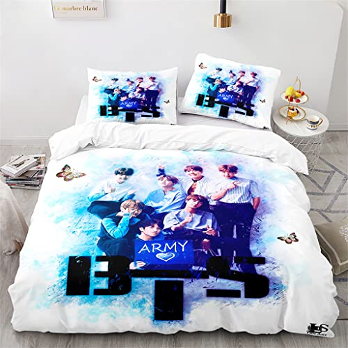 Wintdeer Koreanische Boygroup Bettwäsche Set,Kinder Bettwäsche 135x200cm,100% Mikrofaser Frühling Bettwäsche,Unsichtbarer Reißverschluss Bettbezug mit 1 Kissenbezug 80x80,BT#A20