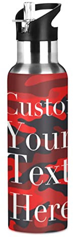 Personalized Water Bottle with New Wide Handle Straw Lid Red Camo Pattern Portable Sport Bottle 20 Oz Kids Water Jug