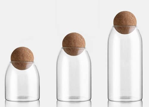 Ruoxian 3PCS Glass Storage Jars with cork Ball Lid Glass Storage bottles Containers with Good Sealing decorative jars Coffee Container for Kitchen Counter, Pantry, Tea, Sugar, Flour