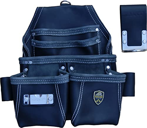 ZAKCO, PRO-16 Werkzeugtasche aus echtem Leder mit 5 Taschen. Werkzeugtasche aus Schreinerleder. Doppelte Frontbeladung für Nägel und Werkzeuge. Mit zusätzlichem Hammerhalter