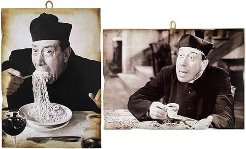 KUSTOM ART Set mit 2 Quadraten im Vintage-Stil, berühmte Schauspieler, Don Camillo (Fernandel), Druck auf Holz, 25 x 18 cm.