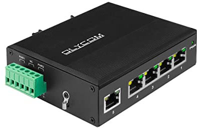 OLYCOM Switch industriale POE Gigabit Ethernet DIN Rail a 5 porte 4 porte Gigabit Ethernet con POE 30 W, 120 W totale IP40 temperatura di funzionamento -40° – 75°C (-40° – 167°F) (POE (48VDC))