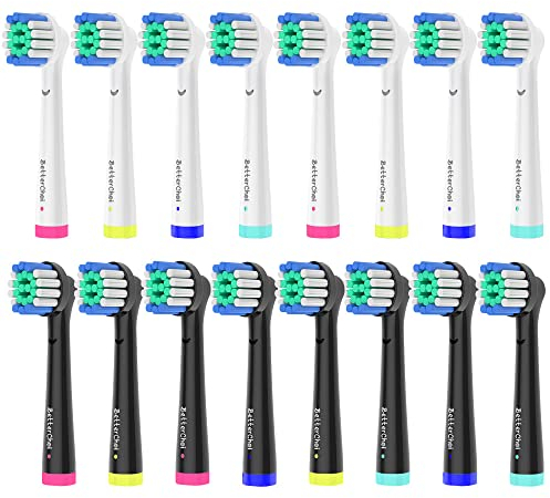 16 Stück Aufsteckbürsten Kompatibel mit Oral B Elektrische Zahnbürsten, 8er Weiß und 8er Schwarz.