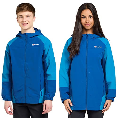 Berghaus Kids' Bowood Waterproof Jacket with Adjustable Hood & Cuffs & 2 Zipped Pockets, Windproof & Breathable Raincoat for Boys & Girls (UK, Age, 5 Years, 6 Years, Regular, Blue)