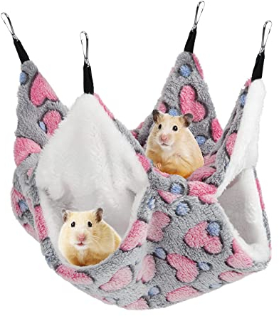 YSQEVN Hängematte für Haustierkäfige Weiche Doppelschicht Kleine Hamster Hängebett Flauschige Haustierkäfighängematte für Ratten, Hamster, Chinchillas und Eichhörnchen