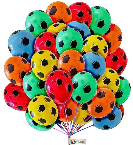 12 Inch Multicolor Football Balloons 30 Pcs Soccer Birthday Balloons for Sport Theme Party World Cup Party Football Fans Party Decoration
