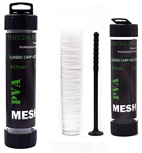 PHECDA PROFLY 5M/10M PVA Mesh Set Karpfen Angeln Netz mit Trichter und Kolben für Boilie Ködergeräte Breite 25/37/44mm (37MM(Breite)-5m röhrennetz)