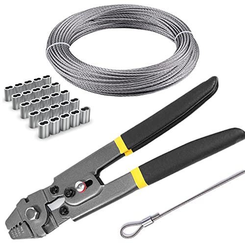 Edelstahl-Drahtseil-Crimpwerkzeug-Set, Schneider und Crimpzange, 304-Drahtseil, 100 Stück Aluminiumhülsen, komplettes Set (1/32 Zoll Edelstahl-Kabel-Set)