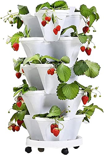 Vasi Fragole Verticale da Giardino, Vertical Garden Tower Fioriera da Interno Impilabile, per Coltivare Orto e Piante Grasse (Bianco)