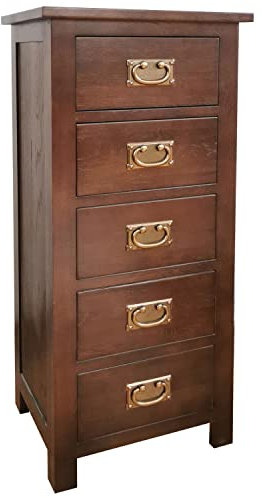 Aurotrice Chest of Drawers OAK 5 Drawers Cabinet Narrow Storage Organiser Unit with Solid wood Legs for Living Room Bedroom Hallway