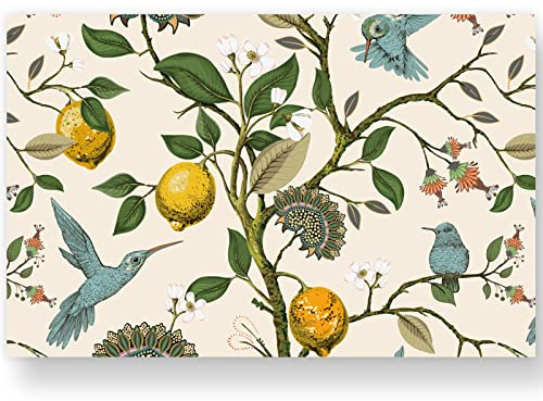 50 Pack Blue Bird Paper Place Mats Fresh Lemon Tree Disposable Placemat 11 x 17 Inch Vintage Decorative Paper Table Mats for Dinner Table Setting Wedding Birthday Party Supplies