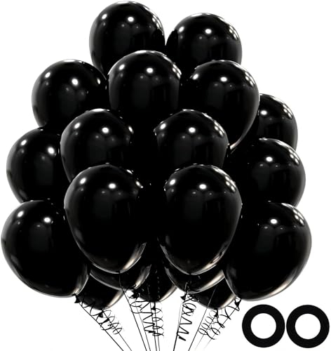 OHugs Black Balloons - Pack of 50 12 Inch Black Party Balloons Made of Strong Thick Latex for Birthday Decorations, Halloween, Kids Party, Weddings, Funeral and Events Decorations