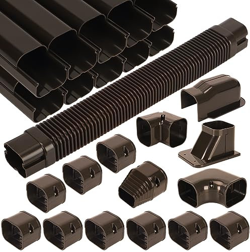 Kalkehay 3 W x 16.1Ft L Brown Line Set Cover Kit for Ductless Mini Split Air Conditioners, PVC Decorative Cover for Central AC and Heat Pump Systems Tubing Cover