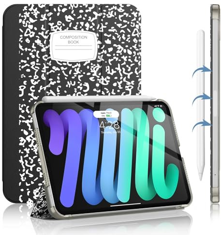 Soke iPad Mini 7/6 Case A17 Pro, Slim Trifold Stand + Auto Wake/Sleep, Protective Hard PC Back Cover for Apple iPad Mini 7/6 Gen 8.3 Inch - Book Black