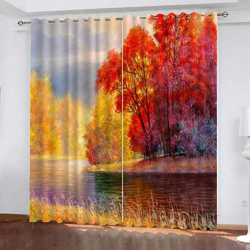 LUDSOL 3D üppige Wälder Muster Vorhänge Goldene Wiese Verdunkelung mit Ösen Vorhänge Kälteschutz Thermo Gardinen 225×140cm 2 Stücke (HöhexBreite) für Fenster Home Dekoration