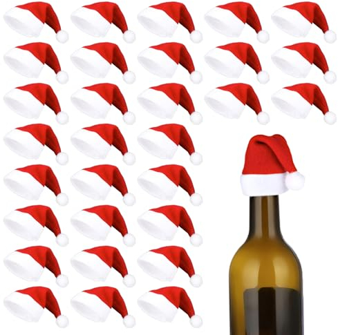 30 Stück Mini Weihnachtsmützen für Weihnachtsweinflaschen Kleine Weihnachtsmütze für Handgefertigte Nikolausmütze zu Hause Weihnachtsbaum Tisch Puppe Geschirr Weihnachten Basteln