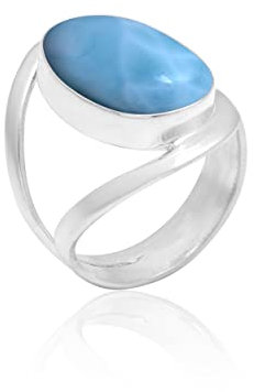 Veracity Jewelry 925 Sterling Silver Gemstone Statement Rings – Gift For Birthday Wedding Anniversary Mother's Day Ring – Vintage Boho Style Handmade Gifts (Larimar)