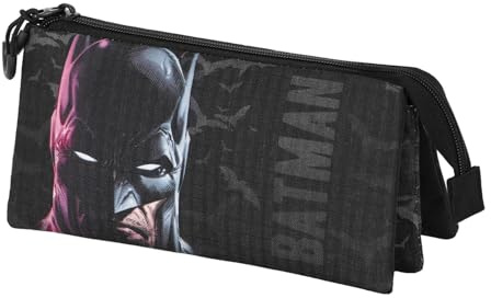 Karactermania Batman Face-Dreifach Federmäppchen, Schwarz, 23 x 11 cm