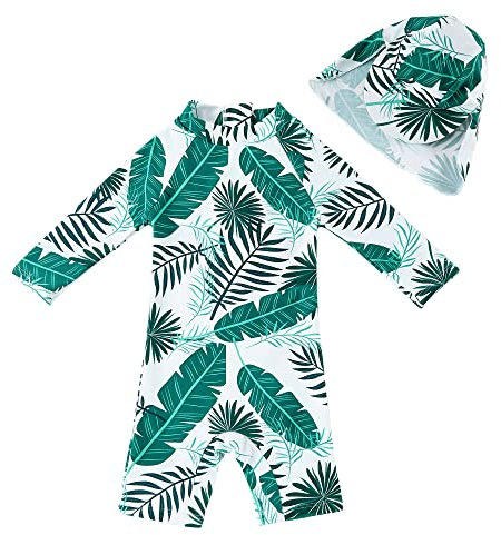 upandfast Costume da Bagno per Neonati Maschi con Protezione dai Raggi UV(Piume Verdi,18-24 Mesi)