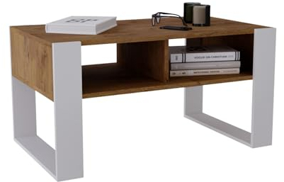 CraftPAK Wohnzimmer Tisch für Couch aus hochwertigem Holzwerkstoff, moderner Couchtisch mit zusätzlicher Ablagefläche, Sofatisch für Wohnzimmer, Couchtisch weiß Retro