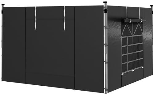 Outsunny Gazebo Side Panels with Windows and Doors, for 3x3(m) or 3x6m Pop Up Gazebo, 2 Pack Sides Replacement, Black