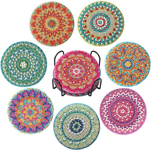 Diamond Painting Untersetzer mit Halter, Diamant Painting Kinder Erwachsene Art Mandala, DIY-Mandala-Untersetzer Für Gläser Weingläser Vasen