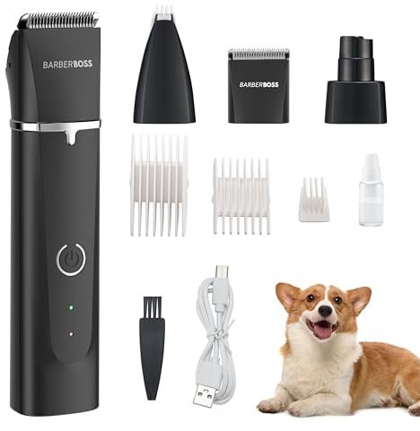 BarberBoss Kit per toelettatura cani, Tagliacapelli per toelettatura, Tosatrici per cani a batteria per peli spessi, Tosatrici per gatti per pelo arruffato, Kit per toelettatura animali QR-9092
