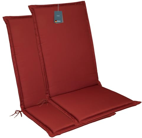 LILENO HOME Gartenstuhl Auflagen [2er Set - Hochlehner] in Rot - Bequeme Liegen als Sitzauflagen für Gartenmöbel - Stuhlkissen für Gartenstühle und Klappstühle MIA