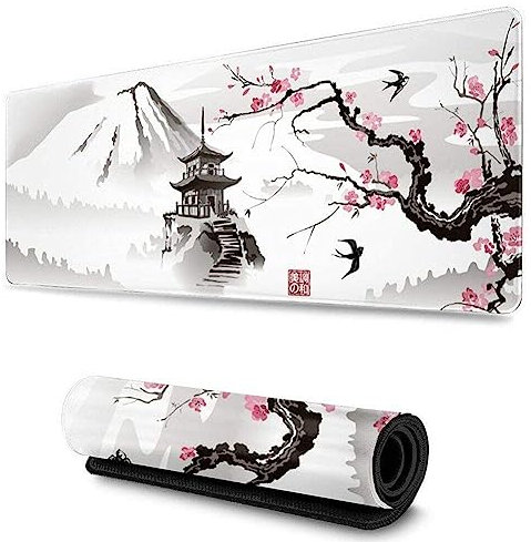 Tapis De Souris De Jeu en Forme De Fleur De Cerisier Japonais - Rose - Tapis De Souris Japonais Sakura - Grande Base en Caoutchouc Antidérapant - Étanche - pour Bureau De Jeu