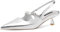 MIRAAZZURRA Donna Kitten Heel Slingbacks Pizzo Punta Decolleté Tacco basso Slip On Scarpe con Cinturino Fibbia per Incontri Feste Lavori, argento, 38 EU