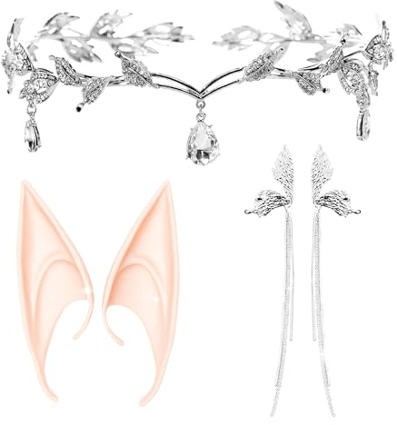 LaVenty Luxus Elfen Ohrringe für Damen Elfen Ohrclips Damen Elfen Krone Ohren Fee Kostüm Party Cosplay Kostüm