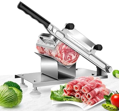 Lnlscle Manual Meat Slicer, Frozen Meat Cutter Machine, Adjustable Thickness/Suction Cup Foot Pads, Automatic Meat Delivery Stainless Steel Slicer for Meat and Vegetables
