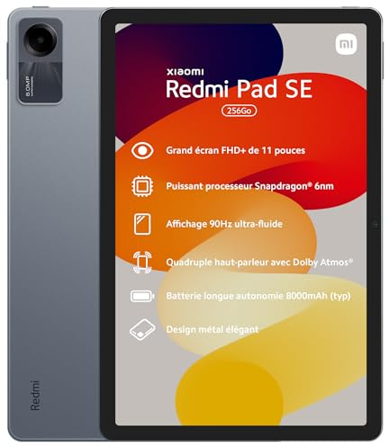 XIAOMI Pad SE 8 Go RAM 256 Go WiFi – Tablette 11 FHD+ 90Hz – Batterie 8000 mAh – Gris + Étui de Protection Inclus