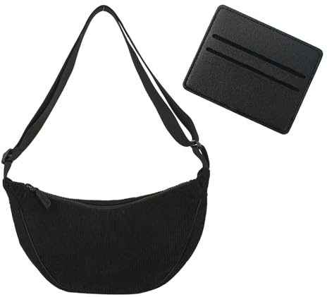 Meifiyu Bauchtasche Cord Moon Bag Halbmond Tasche Damen Bauchtasche Damen Cord Crossbody Bag Cord Kommt mit 1 Kartenhalter mit Verstellbarem Schultergurt Passend für Verschiedene Anlässe