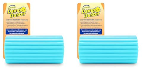 Scrub Daddy Damp Duster, Spugna Magica per la Pulizia della Polvere, Spolverino per Persiane e Tende in Legno, Prese d'Aria, Termosifoni, Battiscopa, Specchi e Ragnatele, Blu (Confezione da 2)