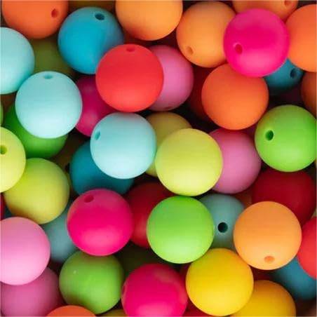 DanLingJewelry 50Pcs 20mm Round Silicone Beads Colourful Rubber Round Loose Beads Silicone Beads for Necklaces Bracelets Keychains Lanyards Jewellery Making