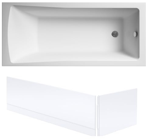 Balterley 1700 x 700mm Square Shower Bath with Leg Set & Front & End Bath Panels, Straight Single Ended Gloss White Soaking Bathtubs, Acrylic Baths, Rectangular Soaking Bathtub
