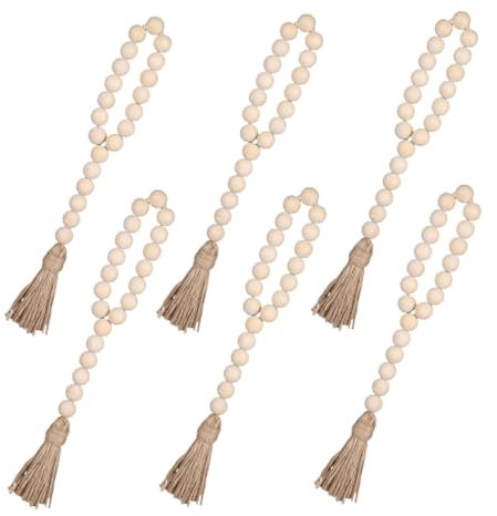 Cabilock 6stücke Holzperlengirlande Mit Quastenperlen Rustikale Wanddekoration Hängedeko Für Kaffeebars Heimhandwerk Holz Perlen Design
