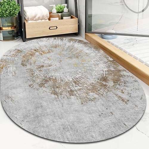 Pmnadfdag Teppich Oval Wohnzimmer 160 x 230 cm Waschbarer Kurzflor rutschfest Weich für Schlafzimmer Küche Arbeitszimmer Moderner Tintenstil in Grau