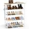 HOMIDEC Schuhregal,5-Ebenen Schuhablage mit Holzbrett als oberstes Regal,Schuhaufbewahrung für 15-20 Paar Schuhe und Stiefel,Ablagen aus Vliesstoff schuhregal platzsparend geeignet(Weiß)