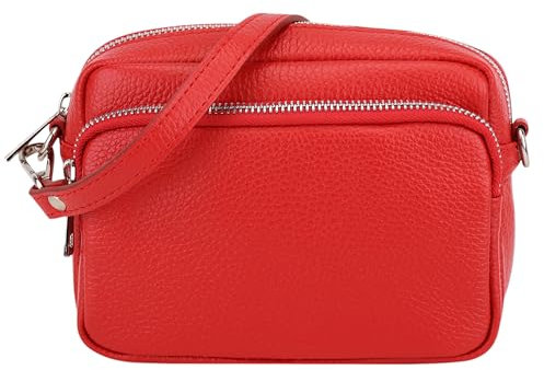 SH Leder Echtleder Umhängetasche Clutch kleine Tasche Abendtasche Alltagstasche mit Verstellbar Schultergurt 18x13cm Pia G394 (Rot)