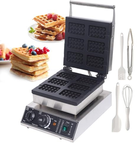 pealiritansemen Dual-Sided Heating Commercial Waffle Iron | Adjustable Timer & 122-572°F Temp Range, Electric Waffle Maker, Includes Square Waffle Pan Tool, For Bakeries, Tea Rooms, Stalls,6-Slice