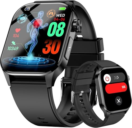 hellibito Advanced Health Smartwatch for Women Men with Real-Time Monitoring of Heart Rate, Blood Oxygen, Body Temperature, Blood Pressure, Sleep Quality and Stress Levels, Always-On Display, Black