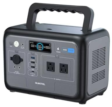 Oukitel P800 Station d'alimentation portable 800 W, générateur solaire avec batterie LiFePO4 512 Wh, générateur pour USB A, sortie C, puissance de crête 1600 W, charge rapide, 6 kg pour camping