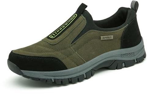 Mocasines sin Cordones para Hombre Zapatillas Ortopédicas Calzado de Walking Deportivo Zapatillas de Senderismo y Trekking (Verde Negro,45)