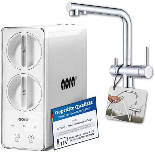 Impianto ad osmosi inversa GT600 + rubinetto a 3 vie in ottone cromato senza foratura – Filtro acqua osmosi con filtrazione a 8 livelli e cambio filtro in 3 secondi – Impianto di osmosi sottopiano +