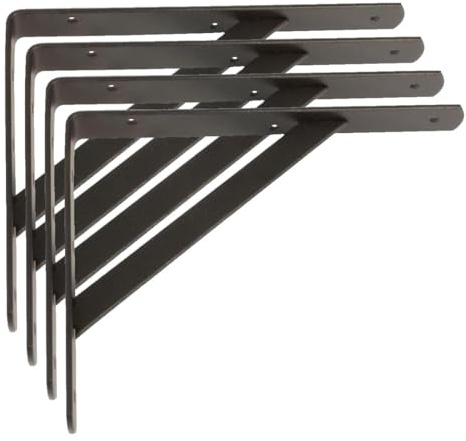 Amig - Regalwinkel Edelstahl Mod. 9 | Metallwinkel für Regale | Regalhalterung | Farbe Schwarz | Maße: 400 x 275 mm | Empfohlenes max Gewicht: 225 kg (Packung mit 4)