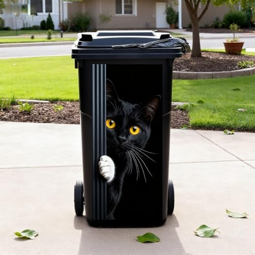 Iprokiu Autocollant mural amusant en forme d'animal raton laveur, panda, âne, poubelle à roulettes, autocollant pour intérieur ou extérieur, jardin, terrasse, décoration de porte - 82 x 37 cm (chat