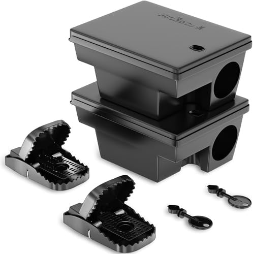 Mice&Co Set 2 Köderboxen mit Schlüssel + 2 Präzisions-Schlagfallen – Rattenfalle & Mäusefalle, Giftfrei, Wetterfest, Sicher für Kinder & Haustiere, Innen/Außen